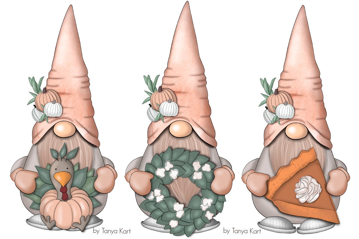Fall Gnomes Clipart Gnome PNG Thanksgiving Gnomes Whimsical Etsy