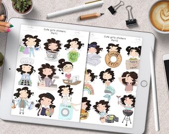 Goodnotes Stickers, Daily Routine,Girls Icons,Cute Icons, Digital Stickers, To Do's Stickers, Planner Stickers, Daily Icons,Routine Stickers