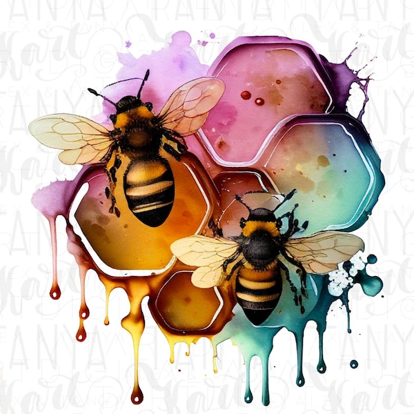 Honey Bee Png Sublimation File, Bee Digital Download For Craft Design, Two Bees, Graphic Illustration, Watercolor Bee