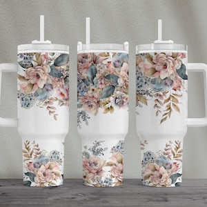 Rosa Blumen 40 Unzen Tumbler Wrap, Sublimationsdesign, Png für Becher, 40 Unzen Quencher, Tumbler Wrap Png