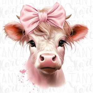 Little Pink Cow PNG Digital Download for Sublimation Prints and T-shirt Designs, Cute Cow Face, Baby Cow Farm Animal, Highland Cow Head