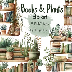 Amante de los libros, clipart de ratón de biblioteca, libros y plantas, ilustración de libros, libros de acuarela, pila de libros, clipart de libros antiguos