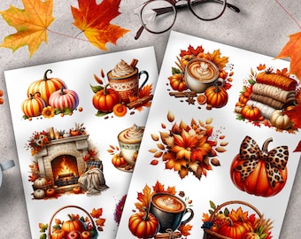 Afdrukbare herfststickers voor planner, herfstplannerstickers, pompoensticker, journaling, Bullet Journal, wekelijkse stickerkit
