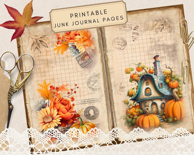 Autumn Junk Journal Printable Kit - Digital Downloads for Scrapbooking ...