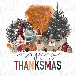 Happy Thanksmas Türkei PNG digitaler Download, Weihnachtsbaum Sublimationsdesigns, Zwerge PNG für T-Shirt-Design, DTF-Transfers