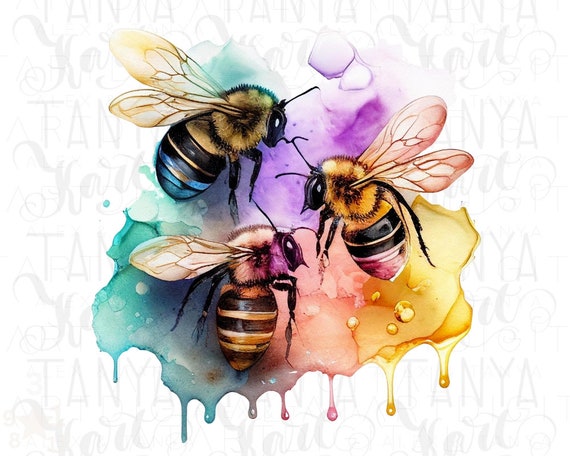 Bee Digital Download, For Craft Design, Bee Png Files, Three Bees, Graphic Illustration, Watercolor Bee, Sublimation File