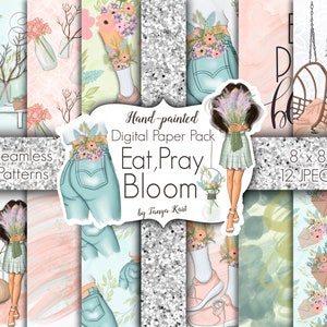 Mangia prega fiorisci, colori primaverili, motivi floreali, motivi primaverili, forniture per planner, Blossom Digital, fiori digitali, carta digitale floreale