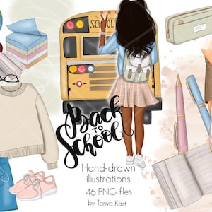 Back to School Clipart, Students, Backpacks, and Educational Designs for School Projects and Invitations, Girls Clipart, School Supplies Set