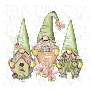 Spring Gnomes, Gnome Png, Sublimation Design, Green Gnomes, Sublimation File, Gnome Sublimation, Print T-Shirt, Whimsical Design, Floral Art