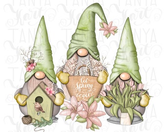 Nains de printemps, PNG Gnome, Sublimation, Nains verts, Fichier de sublimation, Sublimation de gnomes, T-shirt imprimé, Design fantaisiste, Art floral