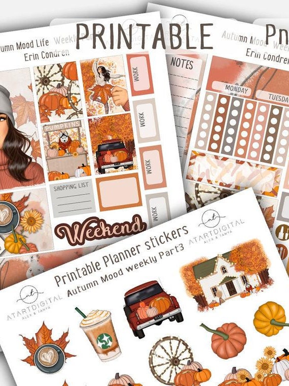 Erin Condren Stickers Autumn Stickers Weekly Kit Printable | Etsy