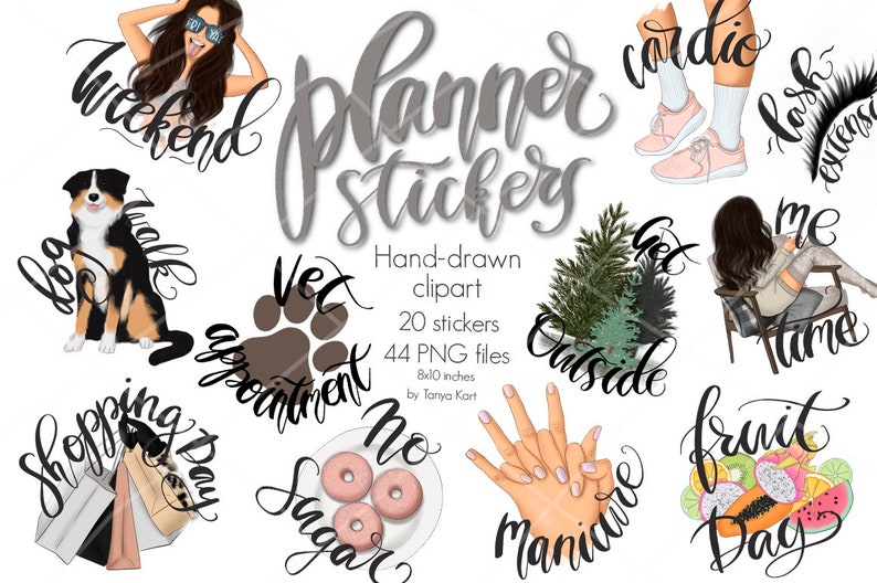 Klistermärkesskapare, DIY-planerare Clipart och utskrivbara klistermärken för Planner Girls, Plannertillbehör, Klistermärkesillustrationer, Funktionella klistermärken bild 1