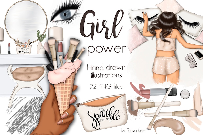 Makeup PNG Clipart: Fashion Girl Power Illustrations (72 Files) image 1