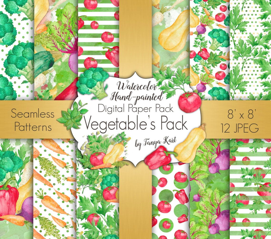 Vegetable Pack Green Papers Herbs Illustration Veggies Etsy Australia