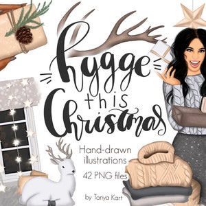 Hygge Fashion Christmas Clipart Set, Winter Illustrations for Planner Stickers, Winter Decorations for Commercial Use, PNG Digital Download