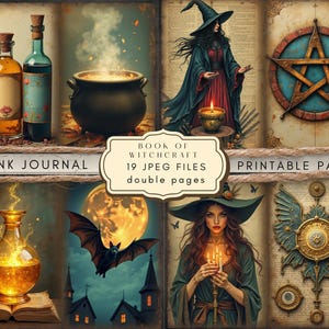 Kit de journal indésirable imprimable et magique Witchy, pages magiques de la lune, objets éphémères occultes pour la fabrication de sorts, carnets de sorcellerie à faire soi-même