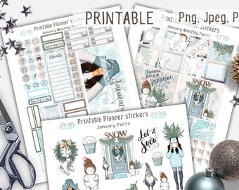 Planner Stickers, January Stickers, Monthly Kit, Printable Planner Stickers, Erin Condren Stickers, Winter Kit, Fashion, Winter Layout