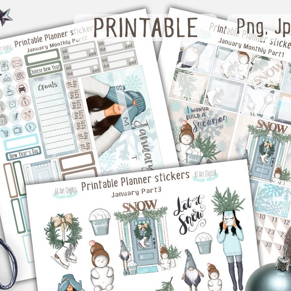 Planner Sticker, Januar Sticker, Monats kit, druckbare Planner Sticker, Erin Condren Sticker, Winter Kit, Fashion, Winter Layout