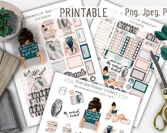 Bookish Reading Planner Stickers, Erin Condren Weekly Kit, Life Planner Kit, Printable Stickers, Bookworm Life Kit