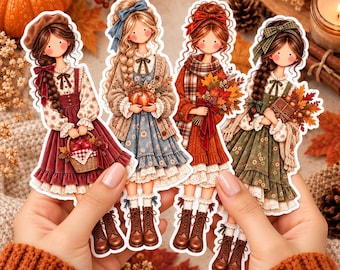 Autumn Paper Dolls Printable | Whimsical Fall Girl Dolls PNG JPG | Cozy Cottagecore Craft Printables| Scrapbook Journal Digital Download