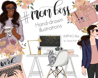 Girl Boss Clipart: Fashion Businesswomen Illustrations (PNG Digital Download)