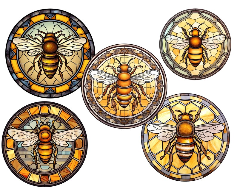 Honey Bees Png Stained Glass Clipart, Printable Digital Download for Sublimation, Junk Journals - Instant PNG Clipart for Commercial Use image 5