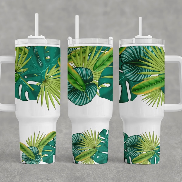 Tropical Leaves Png 40oz Quencher Tumbler Wrap Png, Floral Wrap Tumbler, Monstera Leaves Png, Sublimation Design, Png For Tumblers