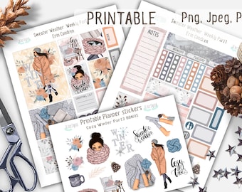Kit semanal, pegatinas de invierno, kit de planificador de vida, pegatinas imprimibles de invierno, planificador semanal, pegatinas imprimibles para planificador, pegatinas de Erin Condren