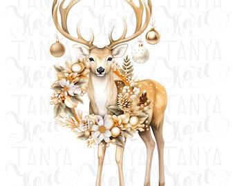 Christmas Deer Art Print, Winter Wreath Sublimation Download, Classic Christmas DTF Transfers, Funny Christmas PNG File for T-Shirt Graphics