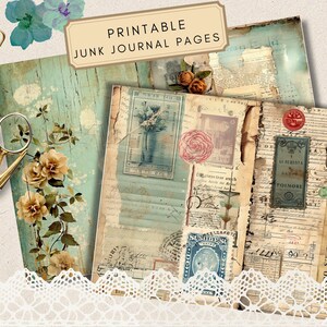 May include: Printable junk journal pages with a vintage aesthetic. The pages feature floral designs, stamps, and handwritten text. The pages are perfect for adding a unique touch to your journal.
