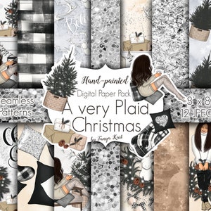 Weihnachtspapier, Planer DIY Zubehör, digitales Scrapbook, digitales Papier, ein sehr kariertes Weihnachtspapier, Weihnachtsmuster, Winterpapier