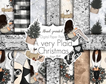 Xmas Paper, Planner Diy Supplies, Digital Scrapbook, Digital Paper Pack, A Very Plaid Christmas Paper, Christmas Pattern, Winter Paper