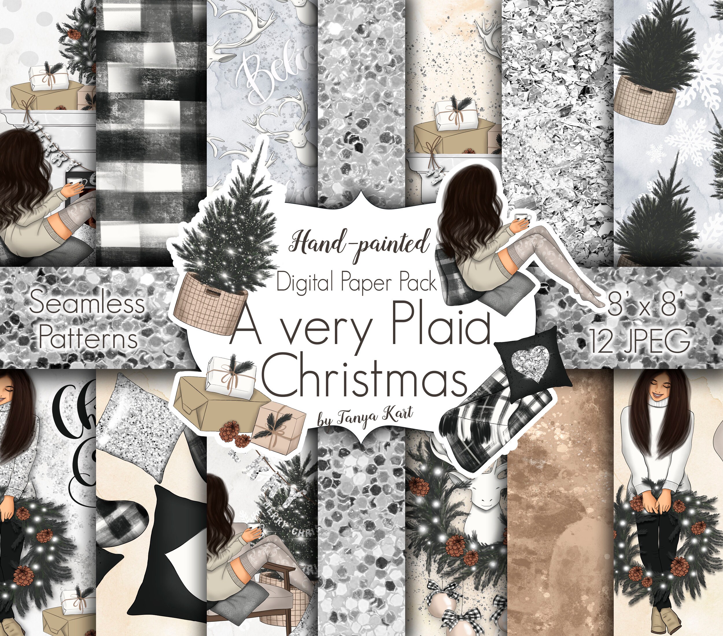 Xmas Paper, Planner Diy Supplies, Digital Scrapbook, Digital Paper Pa…