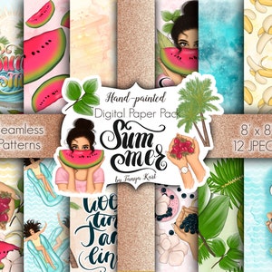 Druckbare Hintergrund-Sommer Digitales Papier-Strand Muster-Seamless Patterns-Planer Girl Papier-Sommer Texture-Scrapbook Papier-Sommer Muster