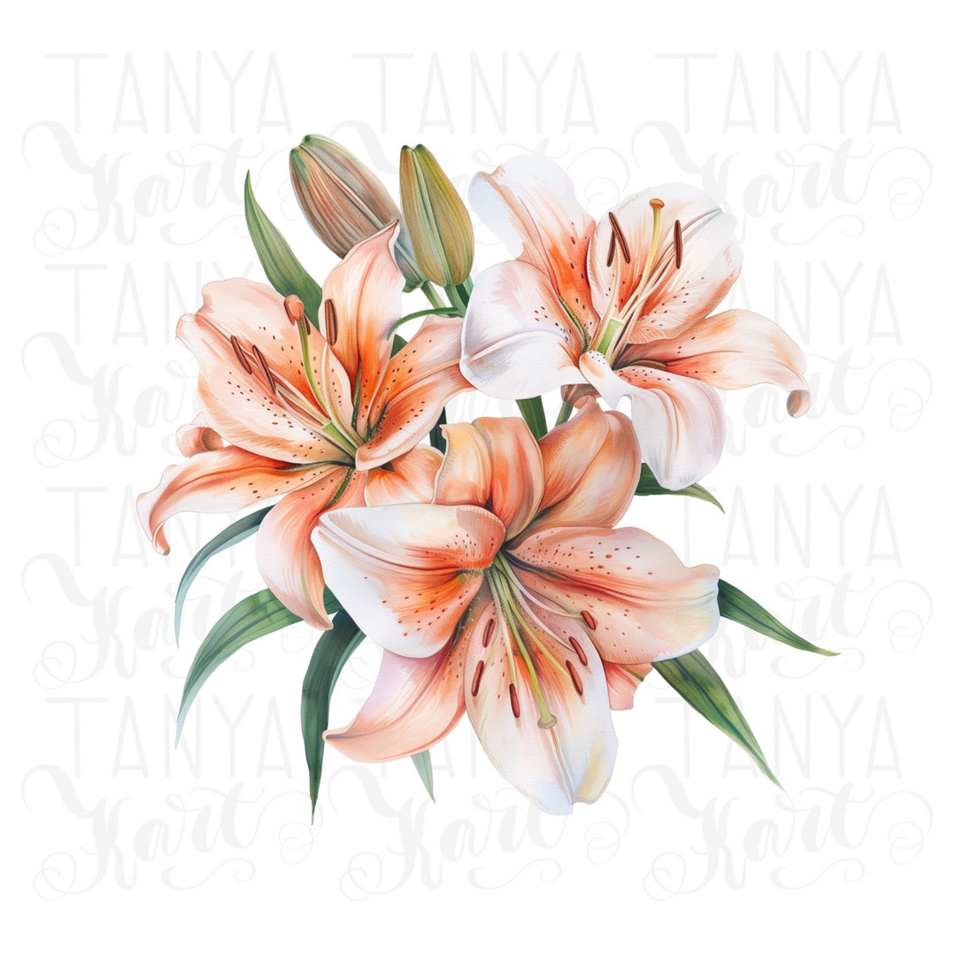Digital Lily Plants Printable Art, Spring Florals Sublimation Design ...