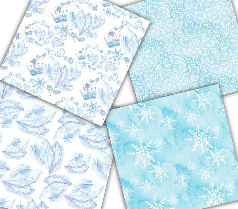 Snowflake Paper Blue Digital Paper Frozen Digital Etsy