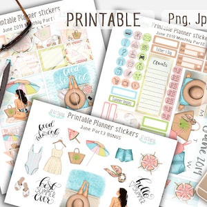 Summer Planner Stickers, Life Planner, June Monthly Kit, Summer Planner, Printable Stickers, Beach Stickers, Erin Condren Planner Stickers