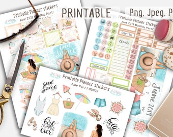 Sommer Planer Aufkleber, Leben Planner, Juni Monatliches Kit, Sommer Planer, druckbare Aufkleber, Strand Aufkleber, Erin Condren Planer Aufkleber