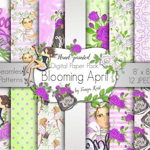 Papel Digital Floral, Pacote de Papel Digital de Primavera, Papel Digital de Abril, Papel Digital para Planejador, Papel para Scrapbooking, Padrões Florais Sem Costura