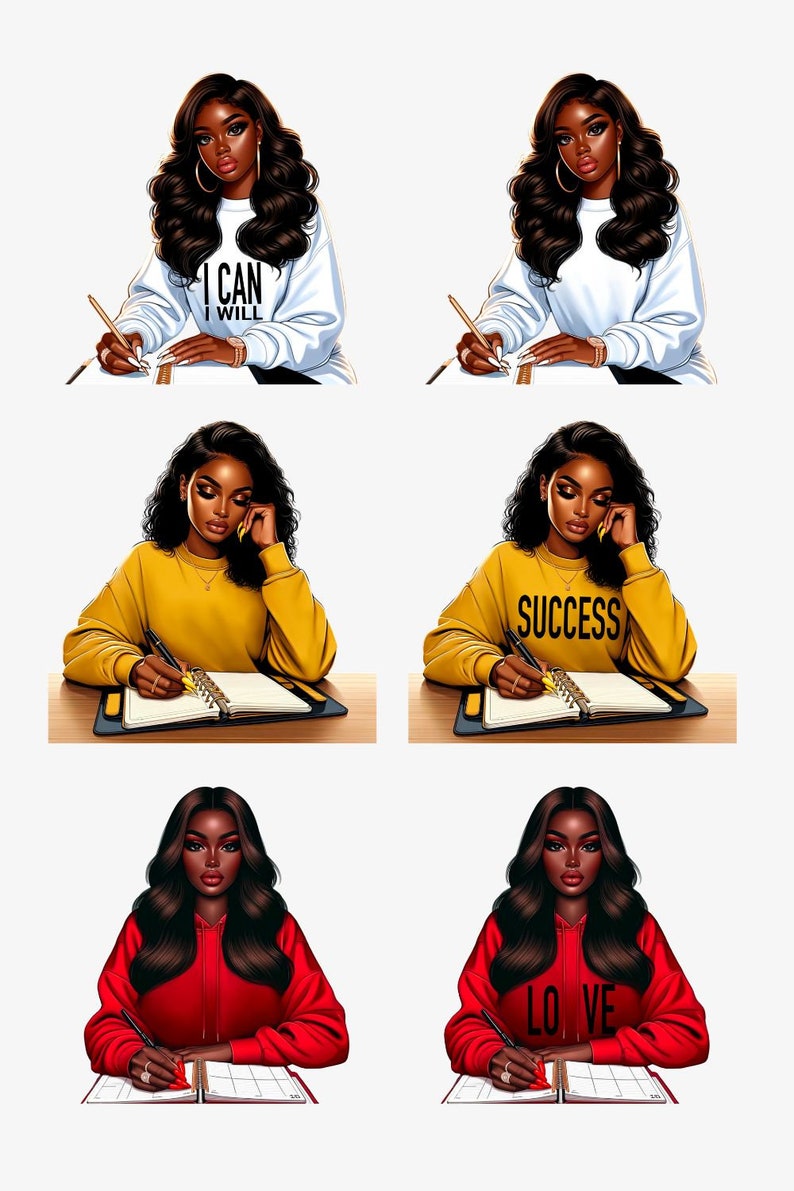 Black Woman Clipart Bundle for Vision Board Kit, Digital Planner, Manifest Journal | Fashion Clipart Instant Download for POD Design