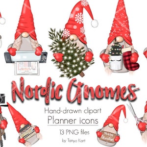 Nordic Gnome Christmas Clipart Bundle - Planner Reminders, Winter Png Icons, Christmas Stickers for Sublimation, Commercial Use