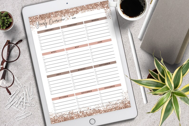 Monthly Planner Page, GoodNotes Page, Yearly Overview,Monthly Planner,Yearly Planner,Digital Inserts, Planner Template, Planner Digital Page