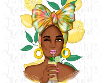 Afro Woman Lemonade PNG: Sublimation Design (Digital Download)