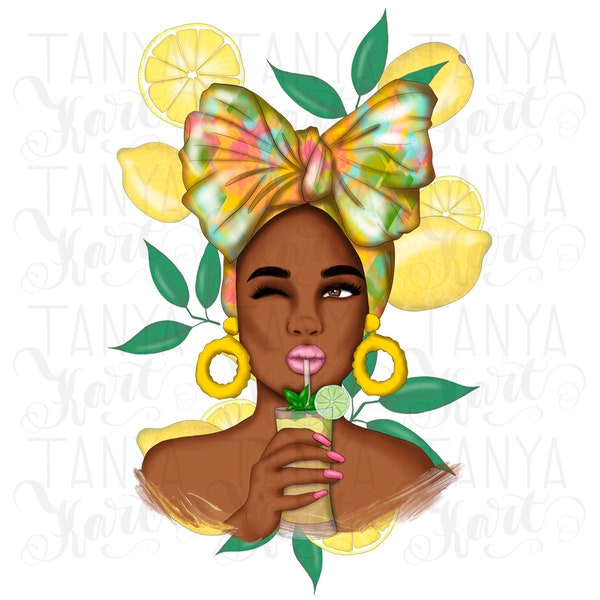 Afro Woman, Sublimation Designs, Lemons PNG,Yellow Color, Afro Png, Digital Design,Sublimation Png, African American Png,Digital Art African