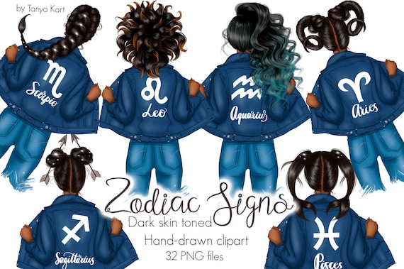 Zodiac Signs Png, Horoscope Png, Dark Skin Toned, Astrology Clipart, Leo, Scorpio, Zodiac Girl Clipart, Png Digital Zodiac, Gemini