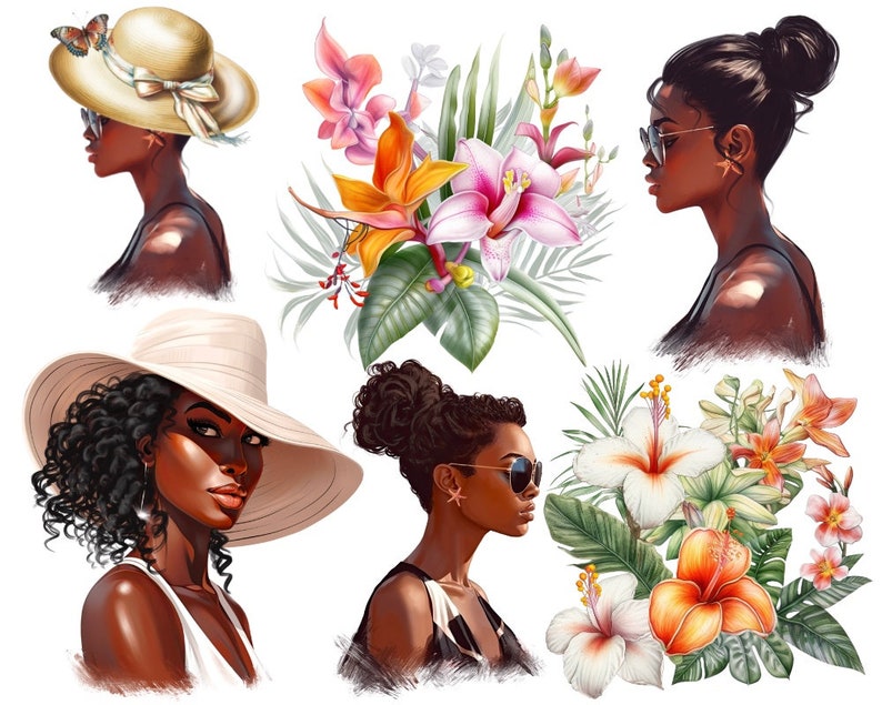 Summer Fashion Girl, Beach Girl Clipart, Summer Png Clipart, Fruits Png Clipart, African American, Stickers For Planner, Png For Sublimation