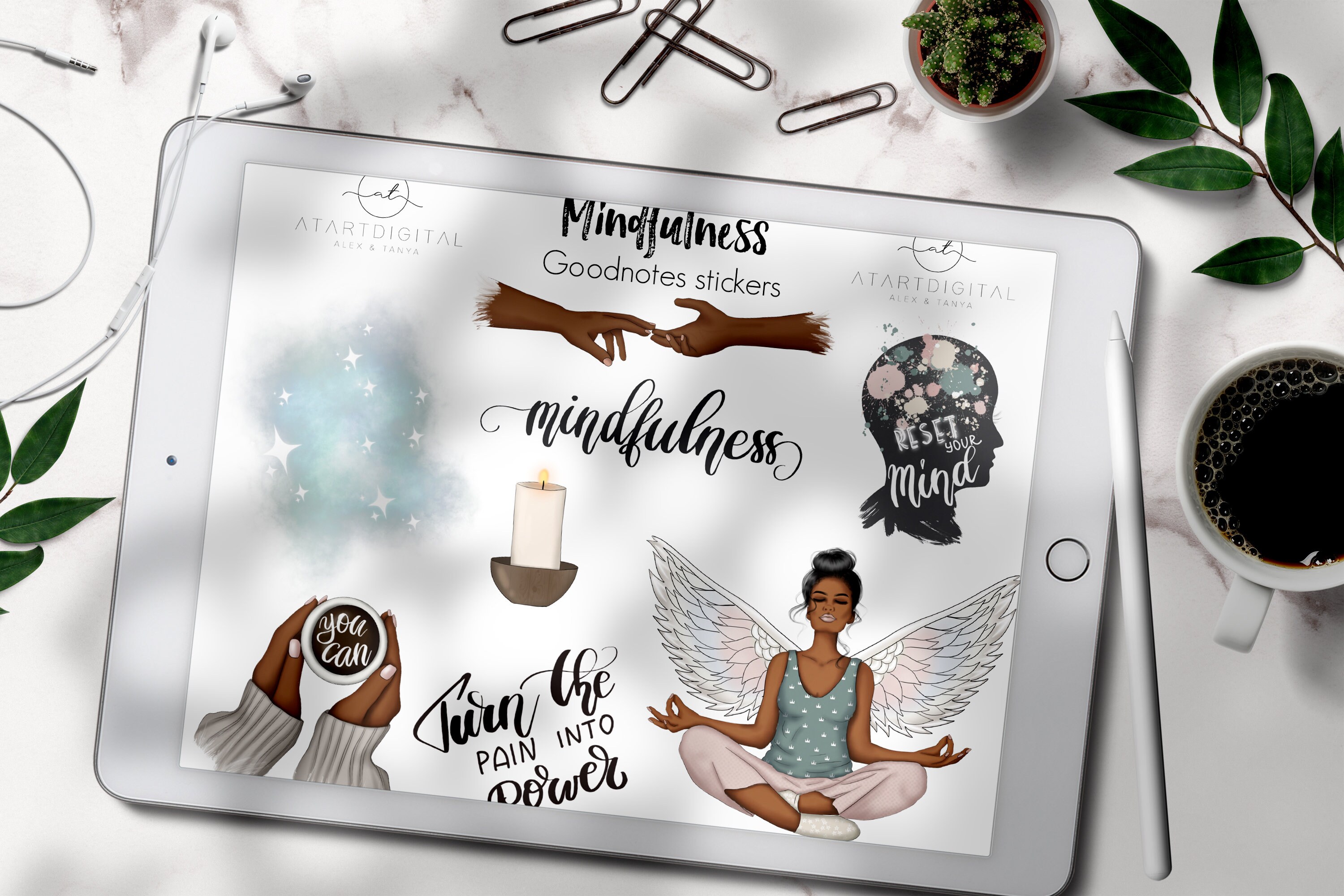 Mental Self Care Digital Stickers for Goodnotes Planner, African ...