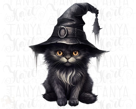 魔女の帽子をかぶった黒猫 - 魔女猫 PNG、魔女の子猫、秋のサブ