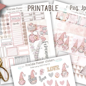 Planner Stickers, February Stickers, Monthly Kit, Printable Planner Stickers, Erin Condren Stickers, Valentines Kit, Romantic Stickers