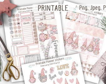 Planner stickers, February Stickers, Monthly Kit, Printable Planner Stickers, Erin Condren stickers, Valentines kit, Romantic stickers